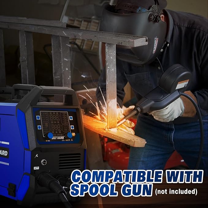 BILT HARD Aluminum 250A MIG Welder, Gas MIG/Flux Core MIG/Lift TIG/Stick/Spot Welding/Spool Gun Compatible 6-in-1 Welding Machine, 110V/220V Multi-Process Welder w/LED Display, IGBT Inverter
