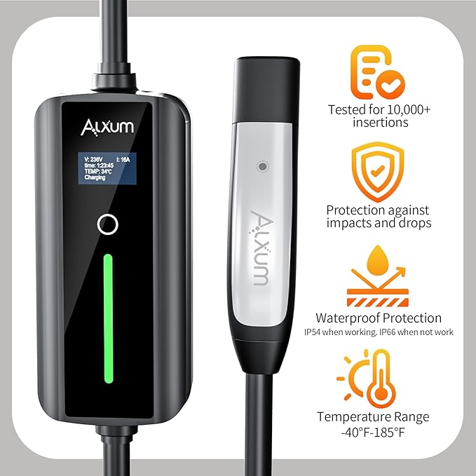 Alxum 16A Tesla Mobile Charger - Level 1 EV Charger for Tesla 110V Charger Compatible with All Models Y/3/S/X Cybertruck 16.4FT Tesla Wall Connector with NEMA 5-15 Plug