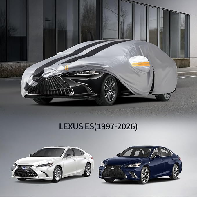 10 Layers Car Cover Custom Fit for Lexus ES/ES300/ES330/ES350/ES300h 1997-2026 100% Waterproof All Weather Automobiles, Gift with Towel, Heavy Duty Covers for Rain Sun UV Protection with Door Zipper.