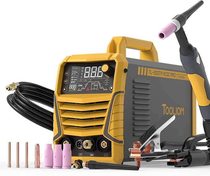 TOOLIOM 200A AC/DC TIG Welder with Pulse, Dual Voltage 110V/220V, Aluminum Welder with IGBT Inverter, Large LED Display, AC TIG/DC TIG/Pulse TIG/SPOT TIG/Stick Multiprocess Welding Machine