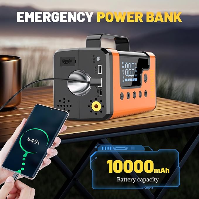 Car Jump Starters with Air Compressor, 5000A Portable Car Battery Booster, Clean Vacuum Cleaner, 12V Lithium Ion Battery Charger, 150PSI Tire Inflator for 8.0L Gasoline and 6.0L Diesel Engines