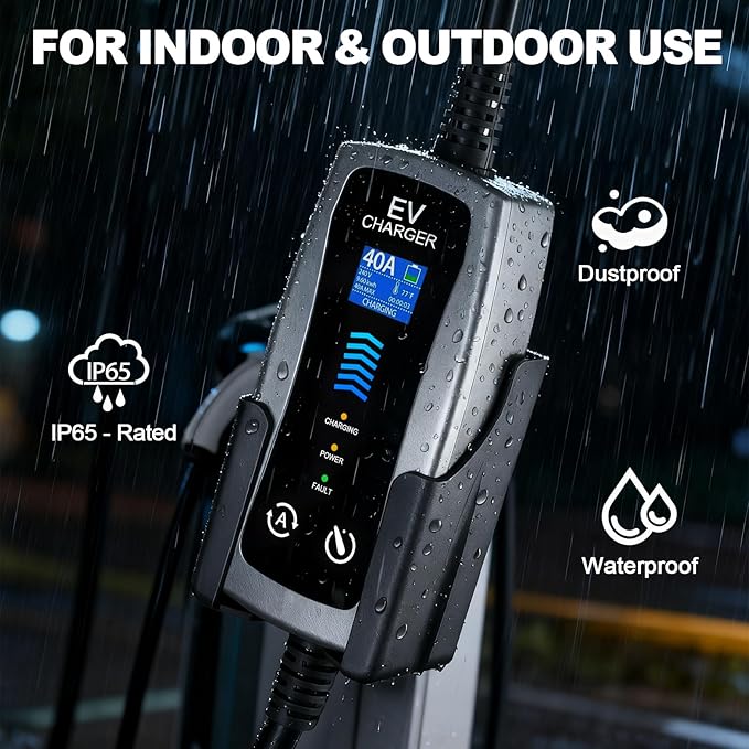 Level 2 Portable EV Charger, 16 to 40 Amp, 240 Volt, 25ft Cable, Portable EV Charging Cable Faster Charging Station, Electric Vehicle Charger Compatible with All EV Cars NEMA 14-50