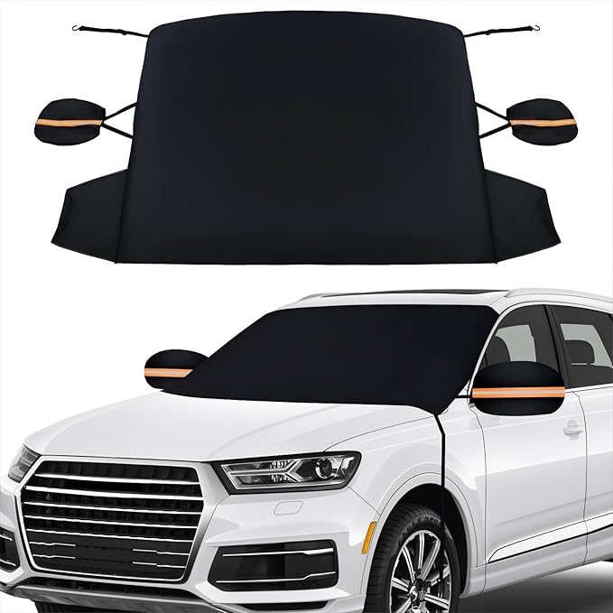 BOGI Windshield Cover for Ice and Snow, Heavy Duty 600D Windshield Snow Cover with 2 Mirror Covers Waterproof Car Cover for Snow Windshield Protector for Cars, SUVs, Trucks (77"x47")