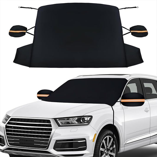BOGI Windshield Cover for Ice and Snow, Heavy Duty 600D Windshield Snow Cover with 2 Mirror Covers Waterproof Car Cover for Snow Windshield Protector for Cars, SUVs, Trucks (77"x47")