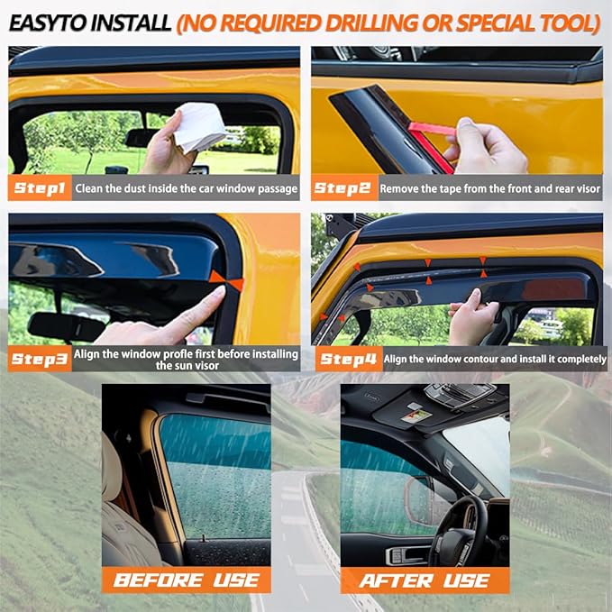 in-Channel Window Visors Rain Guards FIT Ford Ranger 2024-2025 SuperCrew (2024-2025) – 4-Piece in-Channel Dark-Smoke Polycarbonate Vent Deflectors