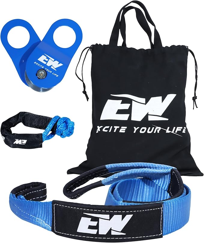 NIXFACE Off Road Recovery Kit | 3in x 8ft Night Glow Tree Saver | 10-Ton Snatch Block | Soft Shackles | Portable Storage Bag | Essential Tool Equipment for Recover Stuck Vehicle Winch Accessory