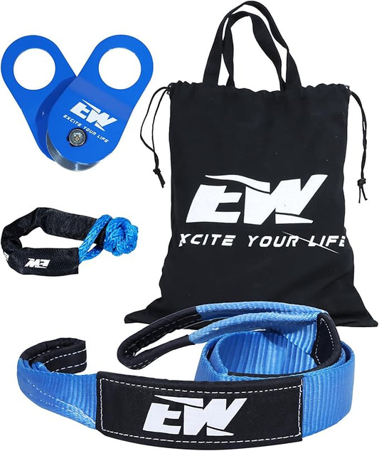 NIXFACE Off Road Recovery Kit | 3in x 8ft Night Glow Tree Saver | 10-Ton Snatch Block | Soft Shackles | Portable Storage Bag | Essential Tool Equipment for Recover Stuck Vehicle Winch Accessory