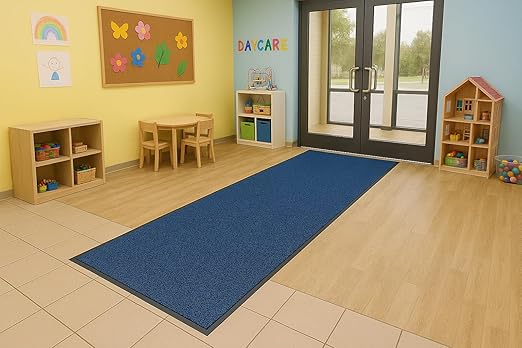 Guardian Platinum Series Indoor Wiper Floor Mat, Rubber with Nylon Carpet, 2'x14', Blue