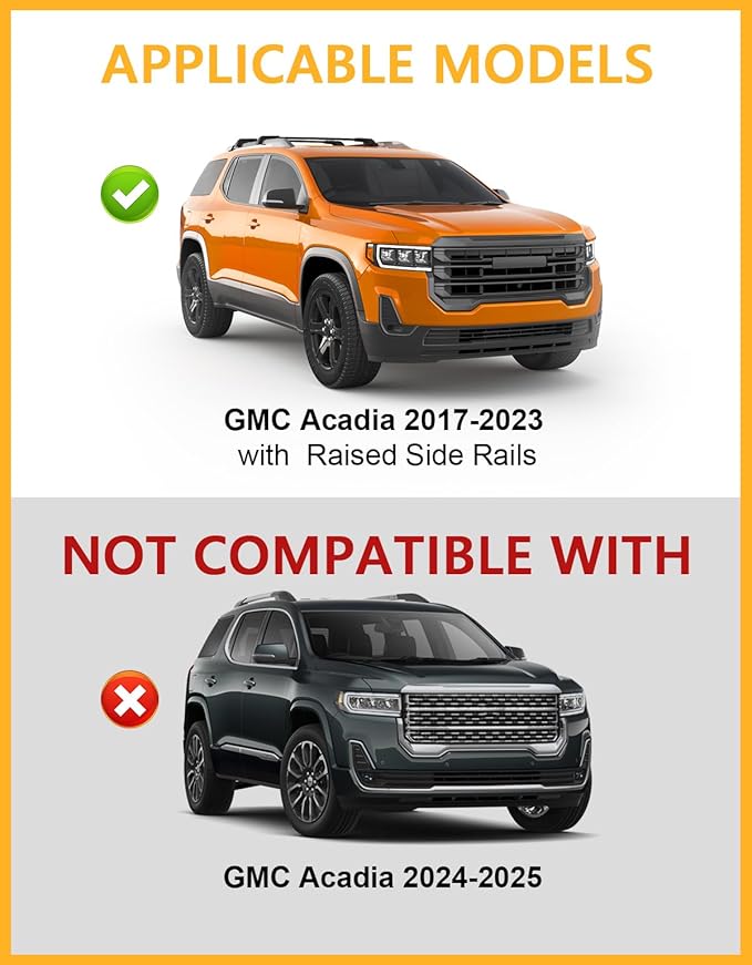 Tuyoung 330lbs All Aluminum Cross Bars Roof Racks Compatible with GMC Acadia 2017 2018 2019 2020 2021 2022 2023, Lockable Roof Rails Crossbars Luggage Kayak Cargo Carrier Rooftop SUV Accessories