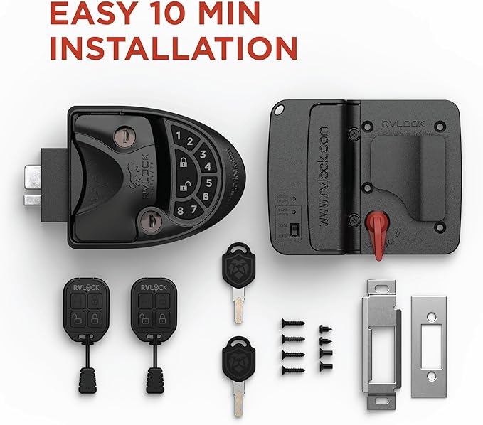RVLOCK V4 Premium Metal RV Door Lock with Keypad and Remote, Secure and Convenient Keyless Camper Door Lock Replacement, Durable Replacement for Trailers, Patented Security Technology