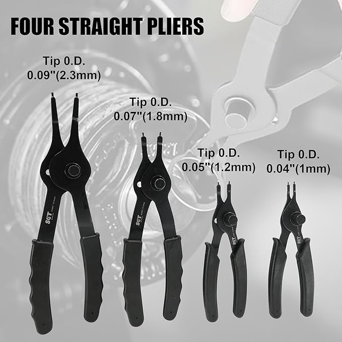 SGT 14pc Snap Ring Pliers Set,Internal & External Circlip Pliers with 45°/90° Bent and Straight Pliers, Hook & Pick,Heavy Duty Removal Tool with Storage Case & Gloves
