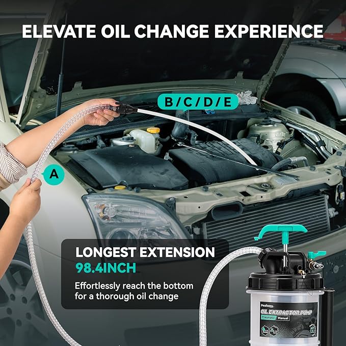 Poafamx 7.5L Oil Extractor Pump Pneumatic/Manual, 2 Gallon Fluid Extractor Pump, Oil Vacuum Change Pump with 5 Tubes and Extended Storage Units for Automotive, Truck, Boats Oil Change (2 Gallon)