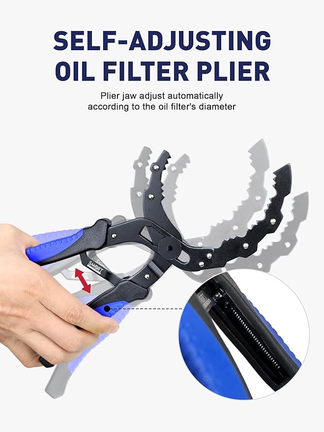 SMART JERRY - Adjustable Oil Filter Wrench | Self-Adjusting Oil Filter Removal Tool | Wide Oil Filter Remover | Motorcycle Fuel Filter Wrench | Automotive Oil Change Kit | Fit 2-5'' Filters