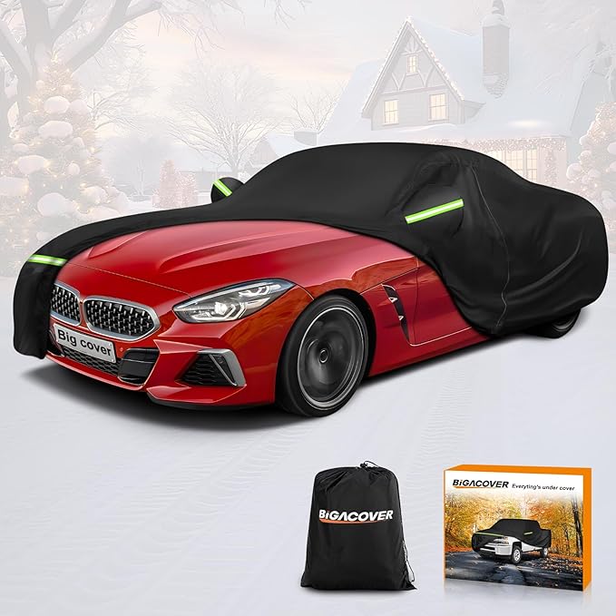 Car Cover for BMW Z4 E85 E86 E89 G29 Z4 M40i Coupe Roadster 2002-2025 Z4 Automobiles, Waterproof 210D Oxford Cloth and Cotton Full Car Covers with Zipper Windproof Heavy Duty All Weather (Black)