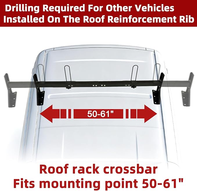 hightall Van Ladder Rack,Adjustable Length 50-61" Van Roof Rack with Cargo Stoppers,Compatible with Ford Transit150/250/350