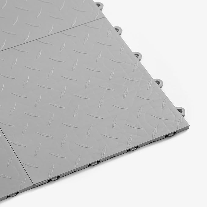 IncStores FlooringInc's Nitro 12"x12" Snap-Together Garage Flooring Tiles, Non-Slip Interlocking Plastic Floor Mat, Garage Organization & Storage, Diamond Pattern, Gunmetal, 52 Tiles, 52 Sq/Ft