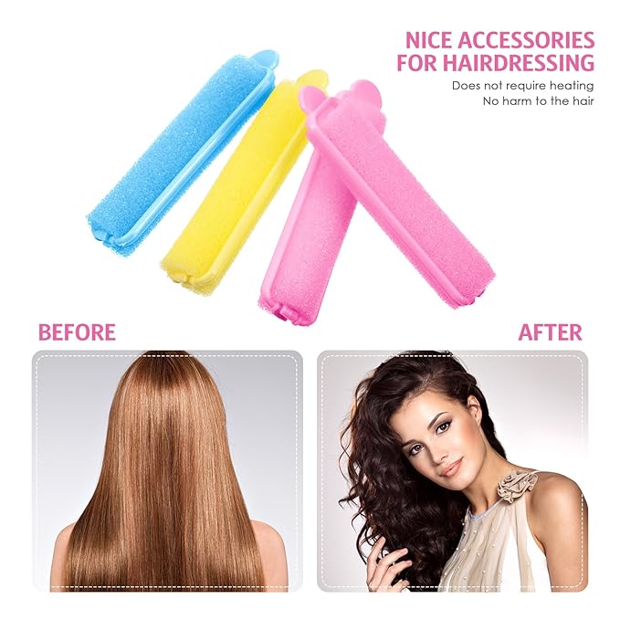Syhood 43 Pcs Foam Sponge Hair Rollers Women 0.59 Inch Soft Sleeping Curlers Flexible Sponge Curler Tool and Rat Tail Comb for Hair Styling Hairdressing Overnight Curl and Volume(Pink Blue Yellow)