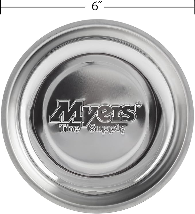 Myers Tire Supply Heavy Gauge Polished Steel 6 inch Round Magnetic Trays w/Strong Magnet | Great for Mechanics and DIY, Set of 4