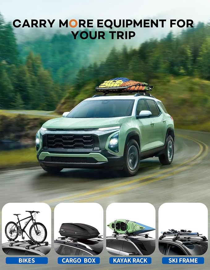 Lockable 300lbs Roof Rack Cross Bars Compatible with 2025 2026 Chevy Chevrolet Equinox with Raised Side Rails (Not for EV), Heavy Duty Aluminum Roof Rails Crossbars Cargo Black Rooftop.