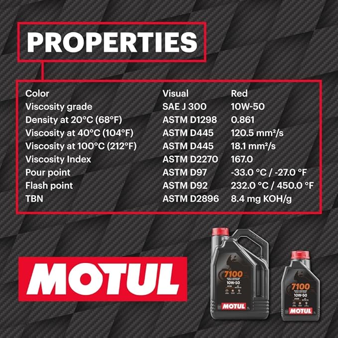 Motul 7100 10W-50 Full Synthetic Motorcycle Oil Engine Motor Lubricant 1 Liter 104097 4-Stroke JASO MA2 Road Street Off-road Adventure