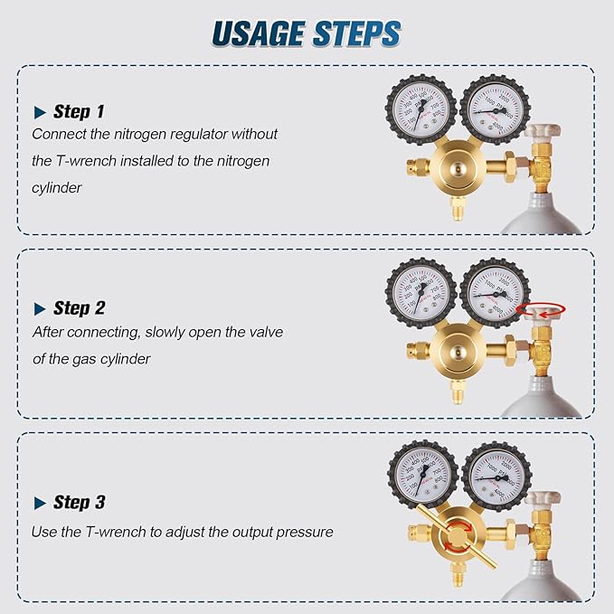 Nitrogen Regulator, 0-800PSI Nitrogen Regulator HVAC with CGA580 Inlet, 1/4" Male Flare Outlet Connection, Nitrogen Tank Regulator for HVAC Purging, Leak Checking, Pressure Testing, Welding