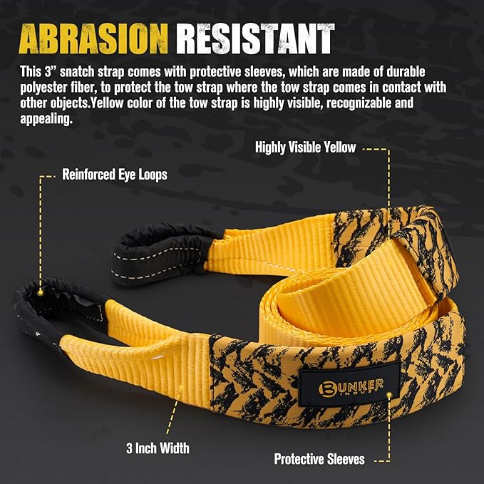 BUNKER INDUST Heavy Duty Tow Strap, 3" x 10ft Tree Saver Winch Strap 35,000 lbs Recovery Straps - Emergency Vehicle Off Road Towing Rope (Bag Not Include)