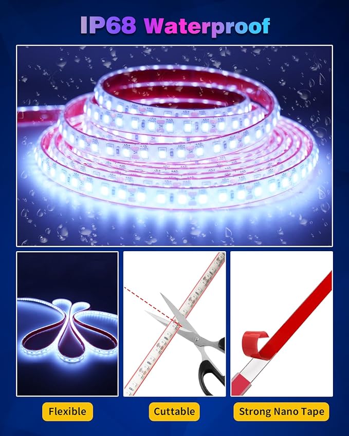 RV Awning Led Lights, 12V 16.4FT RV Outside Light, Waterproof Underglow Led Light Kit for Home Camper Motorhome Travel Trailer Concession Stands Food Trucks Strip Light, White