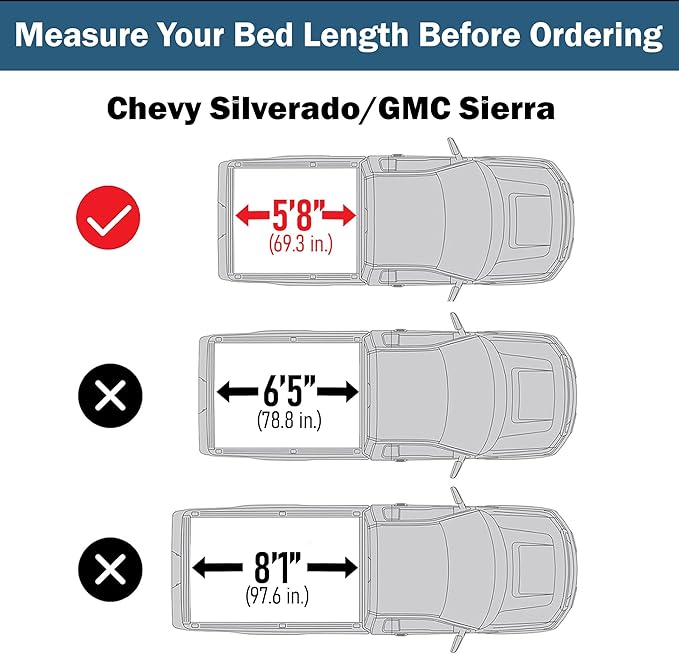 Low Profile Tri-fold Truck Bed Tonneau Cover Compatible with 2019–2026 Chevy/GMC Silverado/Sierra 1500 | 5'8" (69.6") Bed | CFLPX029