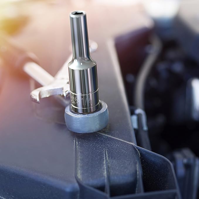 Olsa Tools SAE Deep Socket Set - 3/8-Inch Drive, 13pc - 6-Point Chrome Sockets from 1/4" to 1" and No Skipped Sizes - Mechanic Deep SAE Socket Set - Professional Grade Long Sockets - Part: 1332