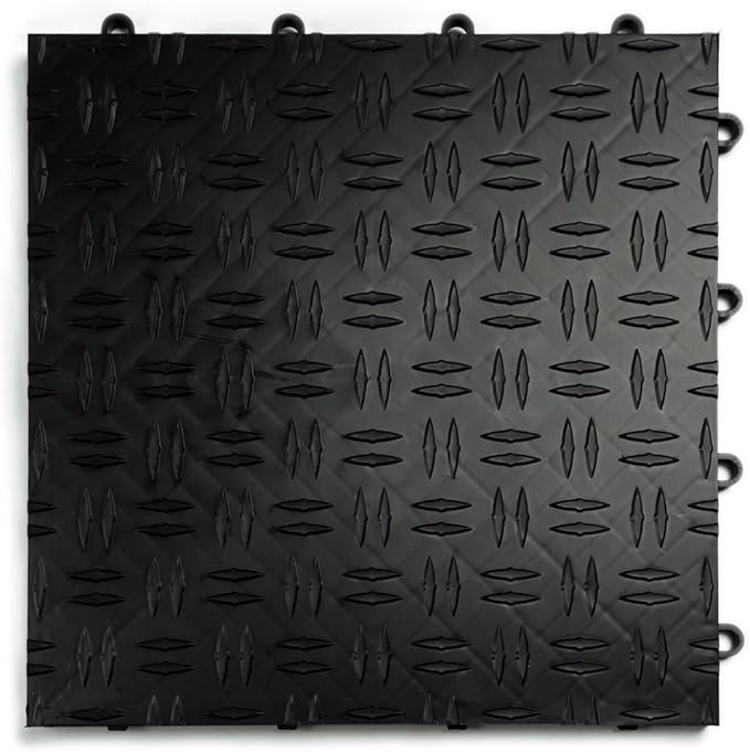 Big Floors GarageTrac Diamond, Interlocking Non-Slip Garage Flooring Tile, Durable, Modular, Heavy-Duty Copolymer, Easy Install (Black, 48 Pack of 12 x 12" Tiles)