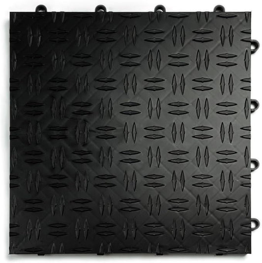 Big Floors GarageTrac Diamond, Interlocking Non-Slip Garage Flooring Tile, Durable, Modular, Heavy-Duty Copolymer, Easy Install (Black, 48 Pack of 12 x 12" Tiles)