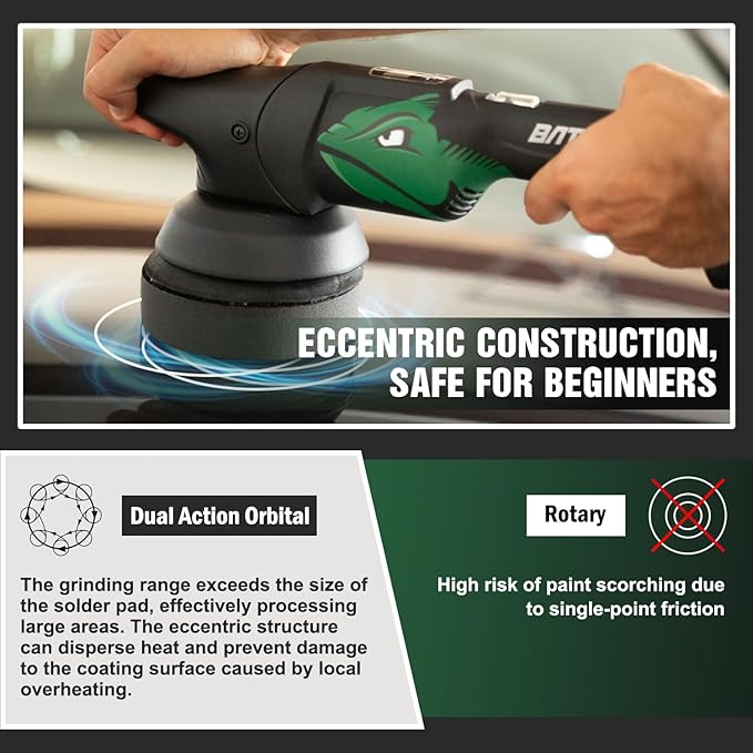 BATOCA 21V Cordless Polisher for Cars - 2.0Ah Lithium Battery Powered Car Buffer Kit, 4500RPM orbital with pads & Buffing Pads Cleaning Brush - Professional Auto Detailing Tool (Upgraded from S2)