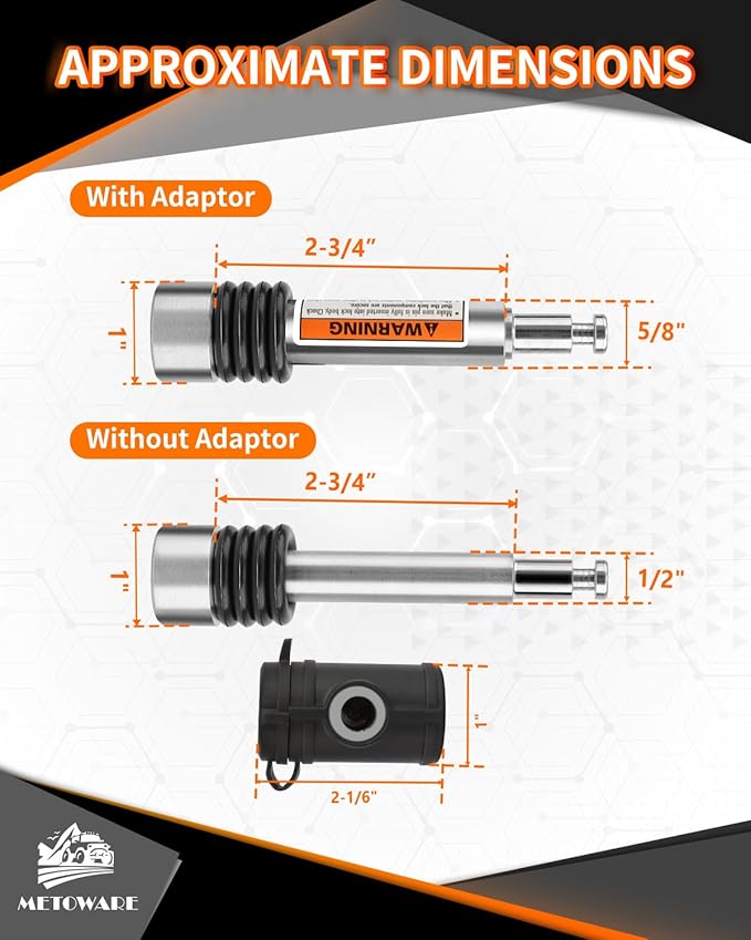 METOWARE Swivel Head Trailer Hitch Receiver Lock, Stainless Steel, 1/2" Diameter Pin Lock with 5/8" Adapter, 2-3/4" Pin Fits 2" Receiver, Class III & IV