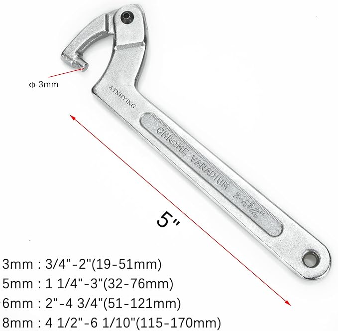 4 pcs Spanner Wrench Set, Adjustable C Pin Spanner Hook Wrench Tool for Machine Tools, Vehicles, Mechanical Equipments (4pcs special size)