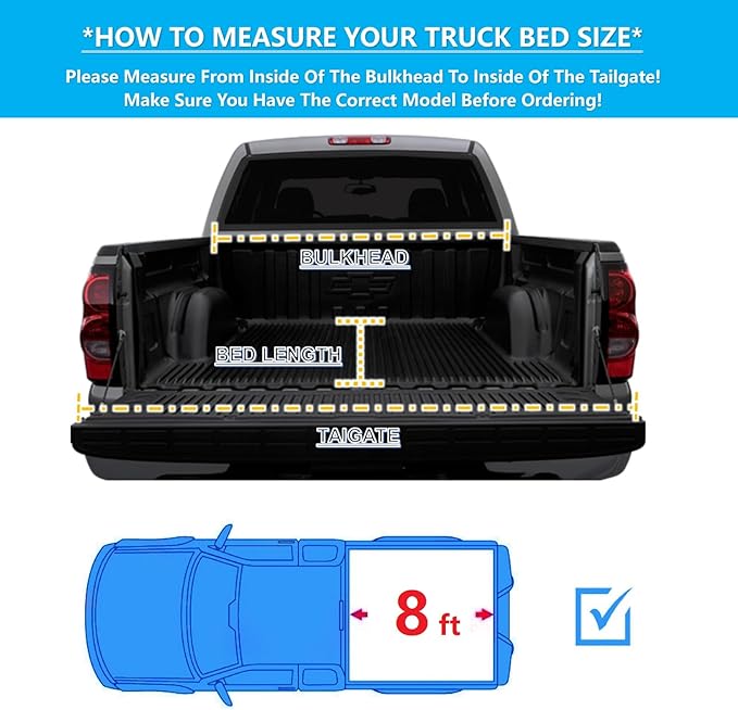 Mamoru 8' Hard Tri Fold Truck Bed Cover Fit for 2004 2005 2006 2007 2008 2009 2010 2011 2012 2013 2014 Ford F-150 FRP Tonneau Cover| Styleside Only
