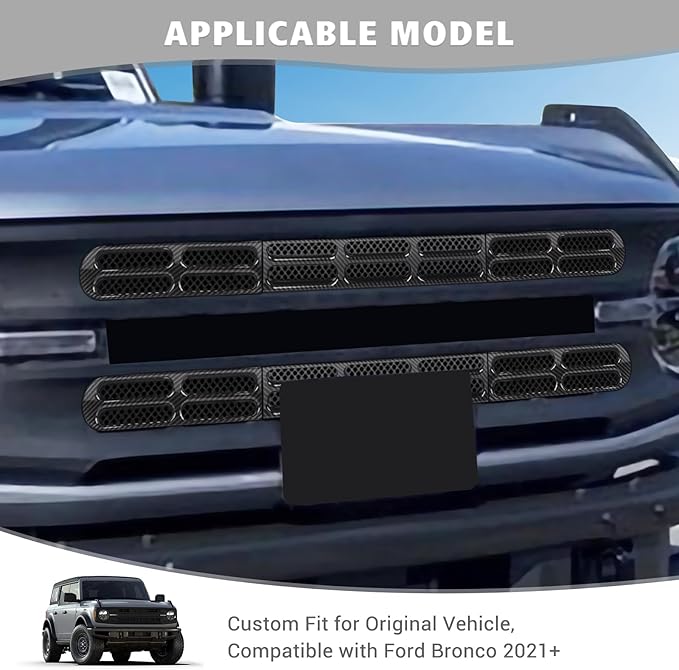 Jimen for Bronco Grille Inserts, 6 Pack Front Mesh Grill Cover Guard Exterior Trim Accessories Compatible with Ford Bronco 2021-2024 (Carbon Fiber)
