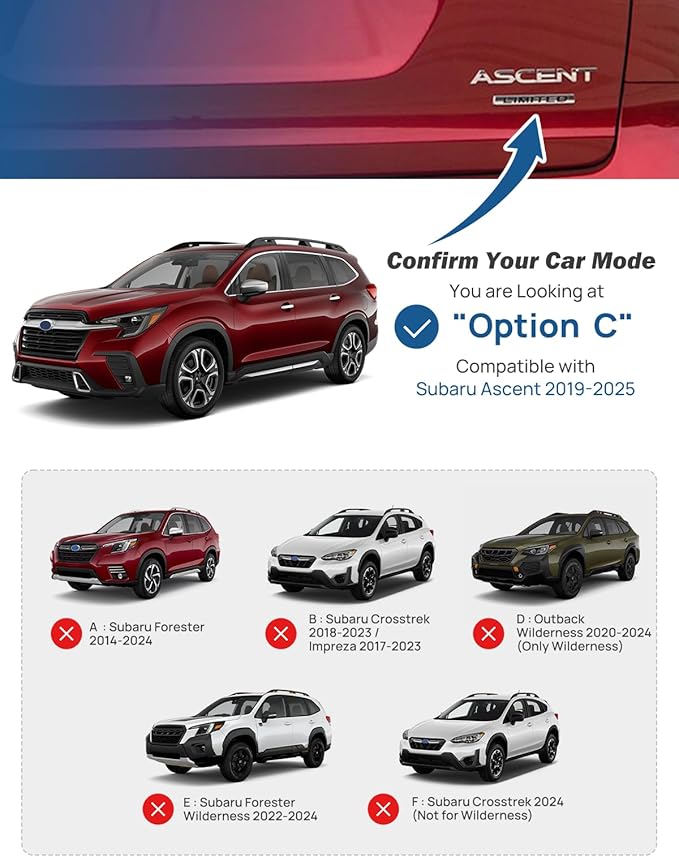 JOYTUTUS Lockable Car Roof Rack Cross Bars Compatible with Subaru Ascent 2019-2025, 220LB Aluminum Crossbars for Roof Racks Suitcases Kayaks Canoes Bikes Skis Snowboard