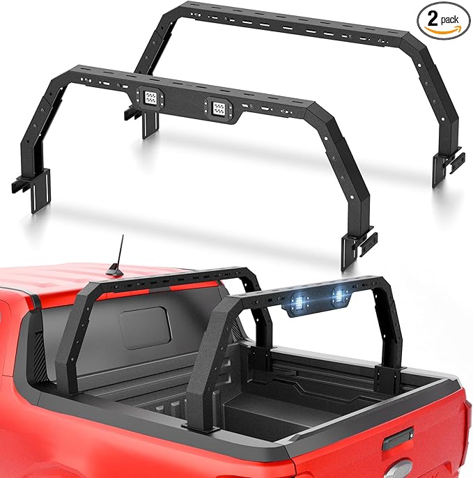 Adjustable 16"-18.7" Hight Overland Bed Racks Truck Cargo Carrier Compatible with 2022-2025 Ford Maverick Cross Bars Ladder Rack with 2 Led Light Bars (Not for Trucks with Bed Cover)