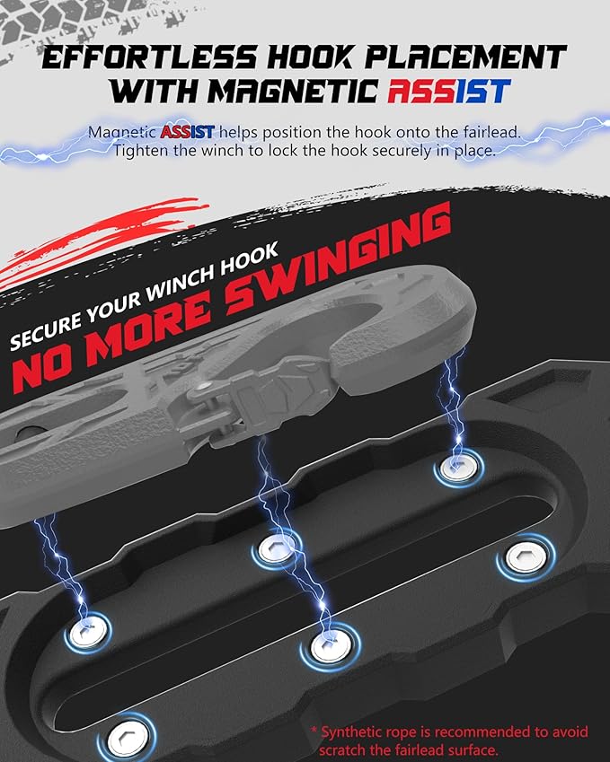 Towing Winch Fairleads with Tow Hook, Upgrade Al Hawse Fairlead with G80 Heavy Duty Forged Steel Winch Hook for Electric Winch, 33000lb Break Strength, for Synthetic Rope Recorvery, BlackGray