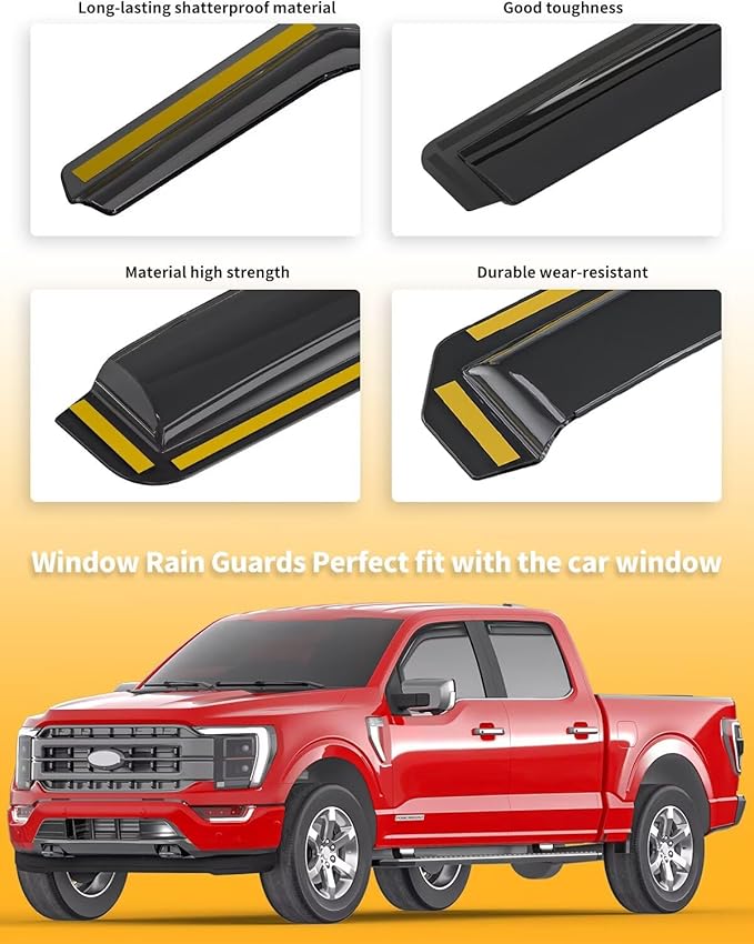 in-Channel Window Rain Guards Fit for Truck Ford F150 2021-2026 SuperCrew Extra Durable Window Visors Window Deflectors Vent Visors Vent Shades Car Accessories-4 pcs 2-Q11-Gai