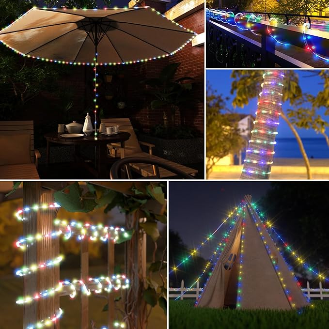 New Upgraded Solar Rope Lights Outdoor Waterproof 105ft 300 LED Solar String Lights with Remote Timing Dimmable 19 Modes Christmas Lights for Yard Outside Patio Xmas Tree Decor (300LED-Multicolor)