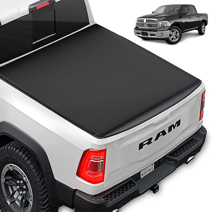 Truck Tonneau Cover for Ram 1500 (2009-2025) / Ram 2500 & 3500 (2009-2025) with 5.7 ft Bed, Soft Tri-Fold All-Weather Folding Truck Bed Cover Black (NO RAMBOX)