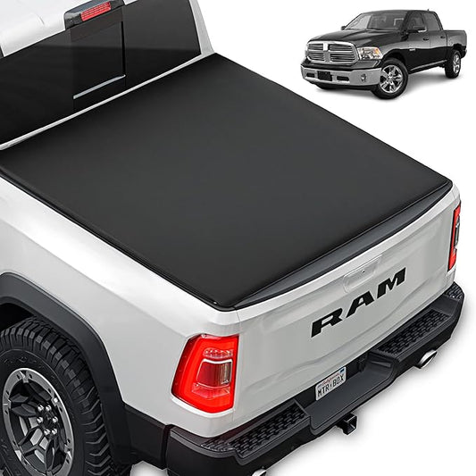 Truck Tonneau Cover for Ram 1500 (2009-2025) / Ram 2500 & 3500 (2009-2025) with 5.7 ft Bed, Soft Tri-Fold All-Weather Folding Truck Bed Cover Black (NO RAMBOX)