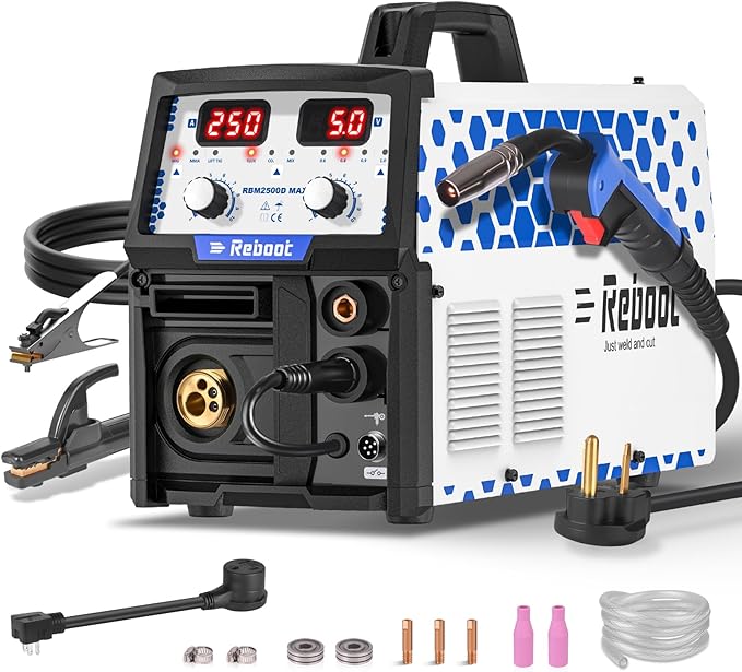 Reboot RBM2500D MAX 180A 5-in-1 MIG Welder, Premium Build, Spool Gun Compatible for Aluminum, Lift TIG, MIG Gas/Gasless, Stick, 120V/240V Dual Voltage Multiprocess Welding Machine