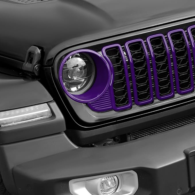 Front Grille Grill Insert+Headlight Turn Light Cover Trim Compatible with 2024-2025+ Jeep Wrangler JL JLU & Gladiator JT Exterior Accessories,Not Fit for JL Sport & Sports (Purple)