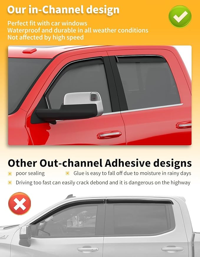 in-Channel Window Rain Guards Fit for Truck Dodge RAM 2500 3500 2019-2026 Crew Cab Extra Durable Window Visors Window Deflectors Vent Visors Vent Shades Car Accessories-4 pcs 2-Q07