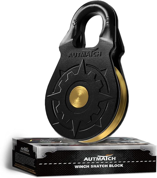 AUTMATCH Winch Snatch Block 18 Ton - Winch Pulley (79,366 Lbs) Break Strength, Heavy Duty Off Road Recovery Towing Pulley Blocks for Synthetic Rope or Steel Cable, Truck, UTV, ATV, Frosted Black