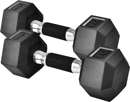 Yes4All Rubber Grip Encased Hex Dumbbells – Hand Weights With Anti-Slip 5-50 LBS Pair/Set