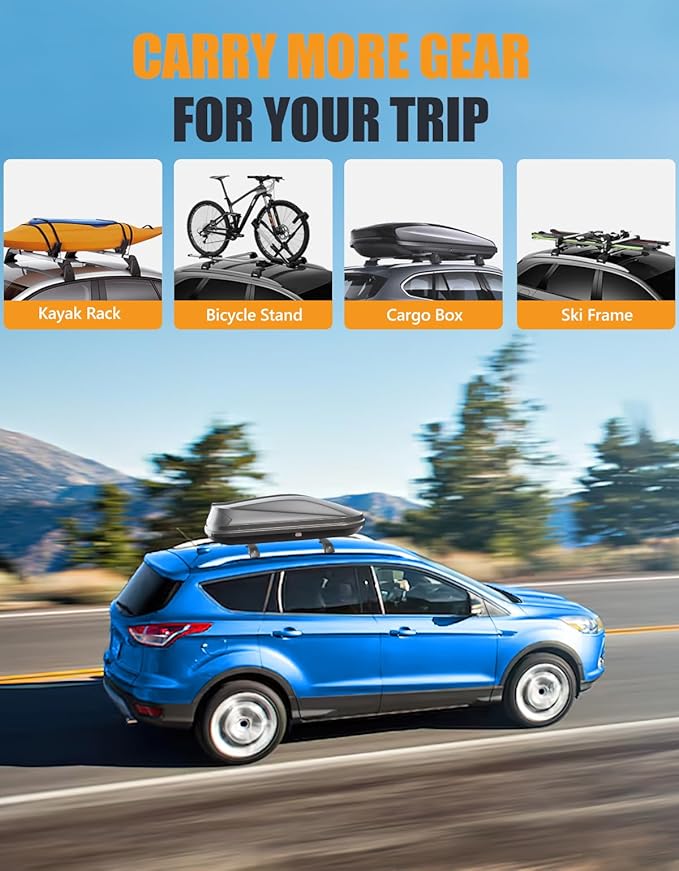 KINGGERI 300lbs Roof Rack Cross Bars Compatible with Ford Escape 2013-2019 with Raised Side Rails, Lockable Heavy Duty Aluminum Roof Rails Crossbars Luggage Kayak Canoe Snowboard Car SUV Accessories