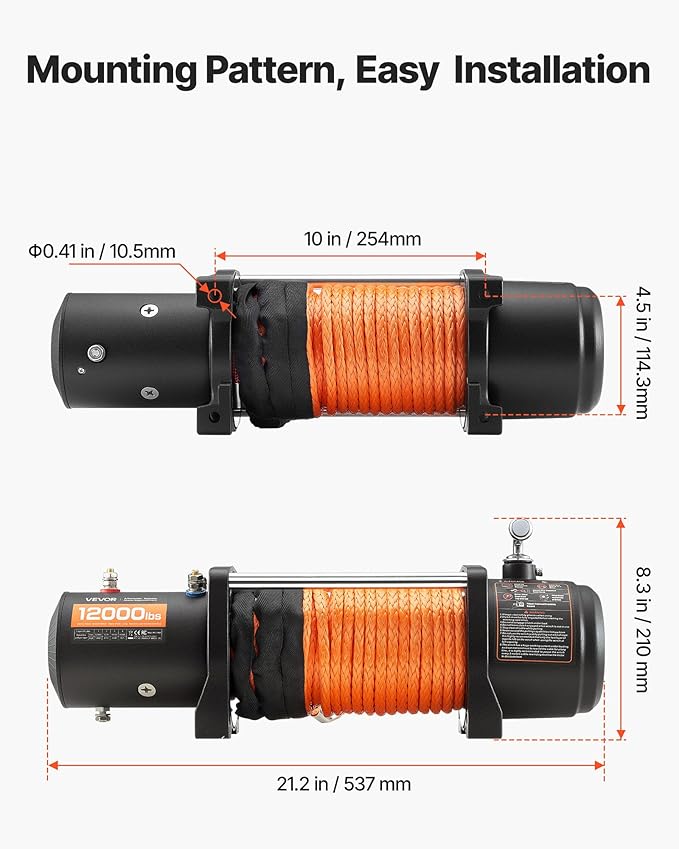 VEVOR Electric Winch, 12000 lbs Load Capacity, 12V DC Truck Winch with Φ0.36 in x 75.5 ft Synthetic Rope, Wireless & Wired Remote Control, IP55 Waterproof for Towing Off-Road SUV Jeep Trailer